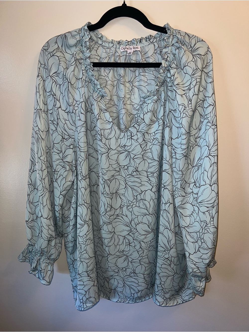 Ophelia & Co. Pale Blue Floral Ruffle Neck Blouse